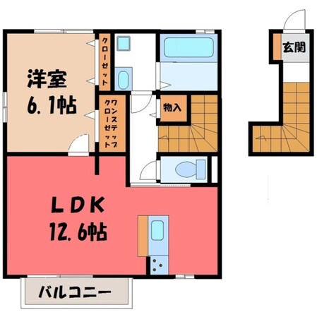 宇都宮駅 バス20分  中丸公園前下車：停歩8分 2階の物件間取画像